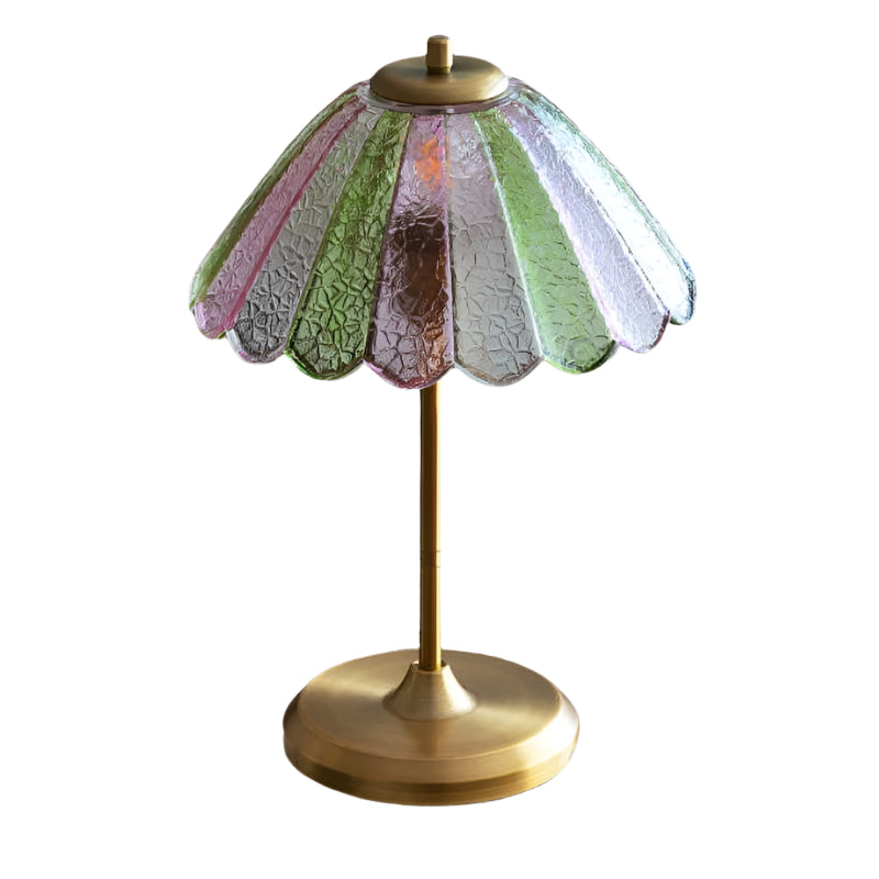 French Colorful Ripple Glass Table Lamp With Sophisticated Umbrella shape For Bedroom